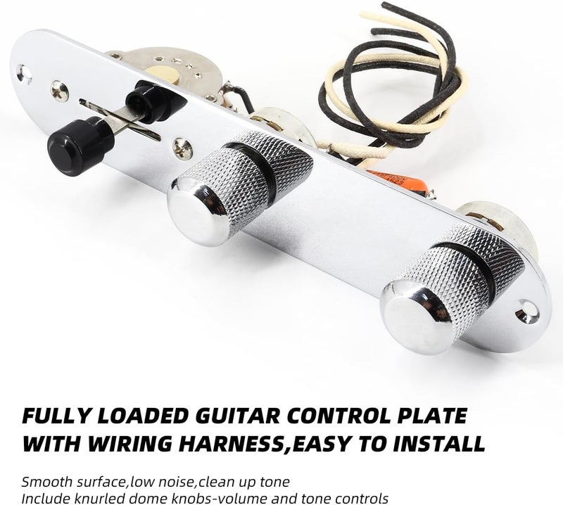 Domofa Loaded Guitar Control Plate for Telecaster Electric Guitar Prewired 3 Way Switch 500K Potentiometers Tone Volume Knob with Wiring Harness (Chrome) - Image 3